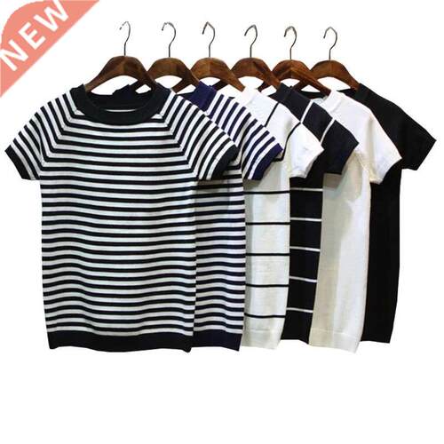 Summer Short Sleeve Striped Pullover Women Sweater Knitted 2