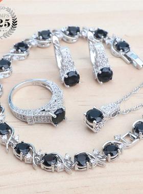 Black Zicon Bidal Jewely Sets 925 Steling Silve Wedding