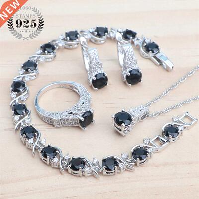 Black Zicon Bidal Jewely Sets 925 Steling Silve Wedding