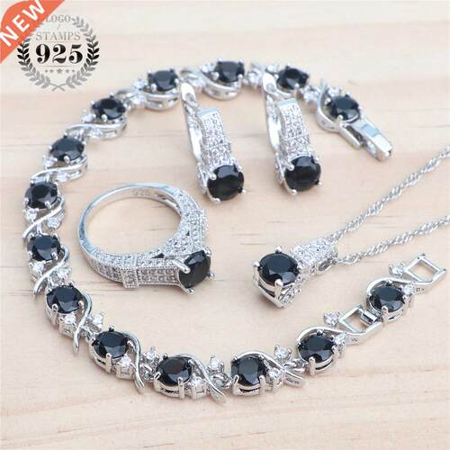 Black Zicon Bidal Jewely Sets 925 Steling Silve Wedding