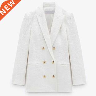 2021 White Blazers Fashion Tweed Women Autumn Spring Pink