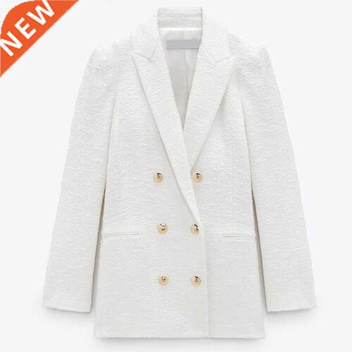 2021 Spring Autumn Women Fashion White Pink Tweed Blazers An