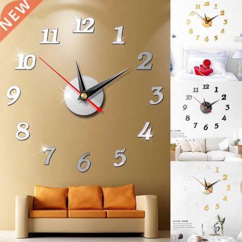 D DIY Acrylic Mirror Sticker Modern Large Wall Digital Cloc