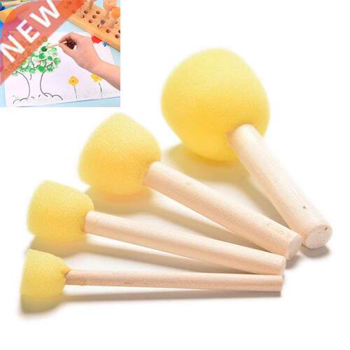 4PCS DIY Wooden Sponge yellow Paint Brush Handle Painting Gr