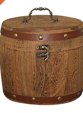 Portable Tea Wood Barrel Canister Antique Mini Wooden Barrel