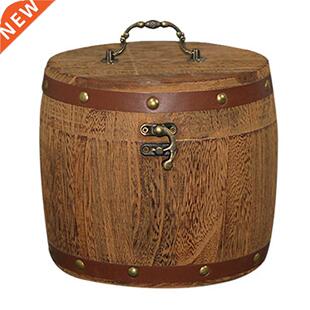 Portable Tea Wood Barrel Canister Antique Mini Wooden Barrel