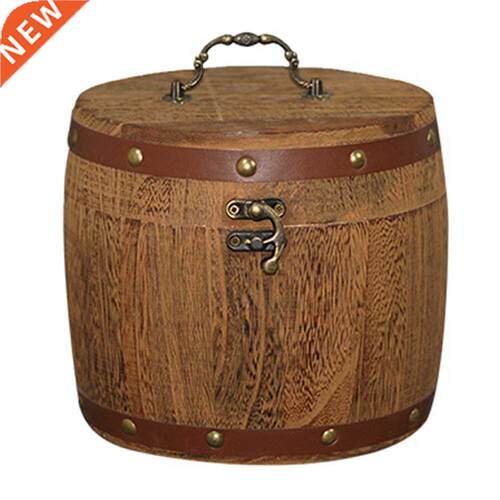 Portable Tea Wood Barrel Canister Antique Mini Wooden Barrel