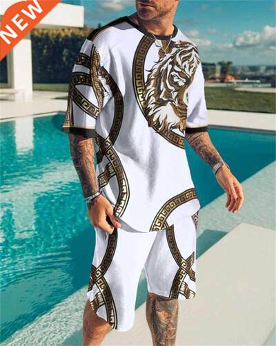 Summer men's T-shirt set home life outdoor sports gym fitnes