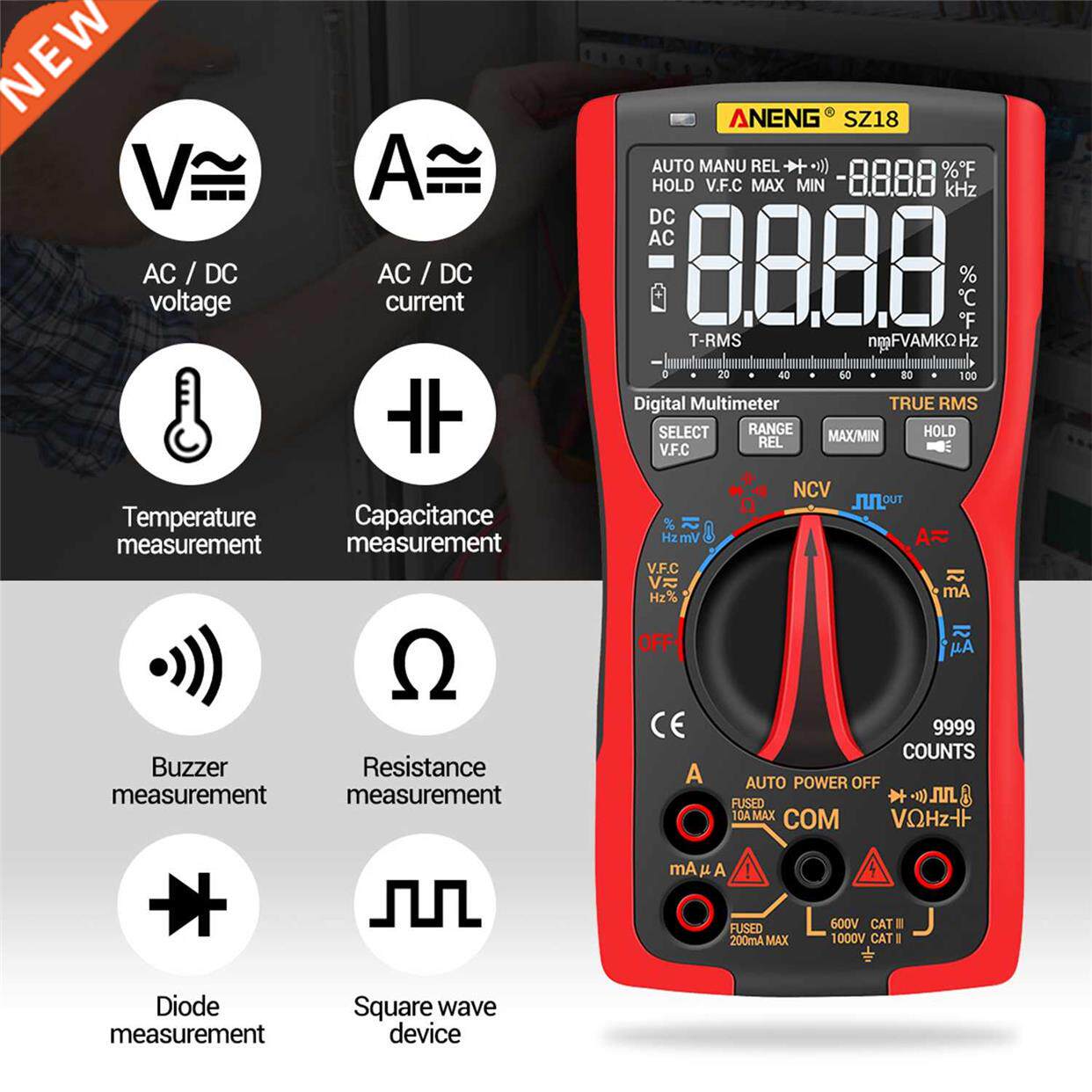 ANENG SZ18 Digital Multimeter 9999 Counts T-RMS LCD图片