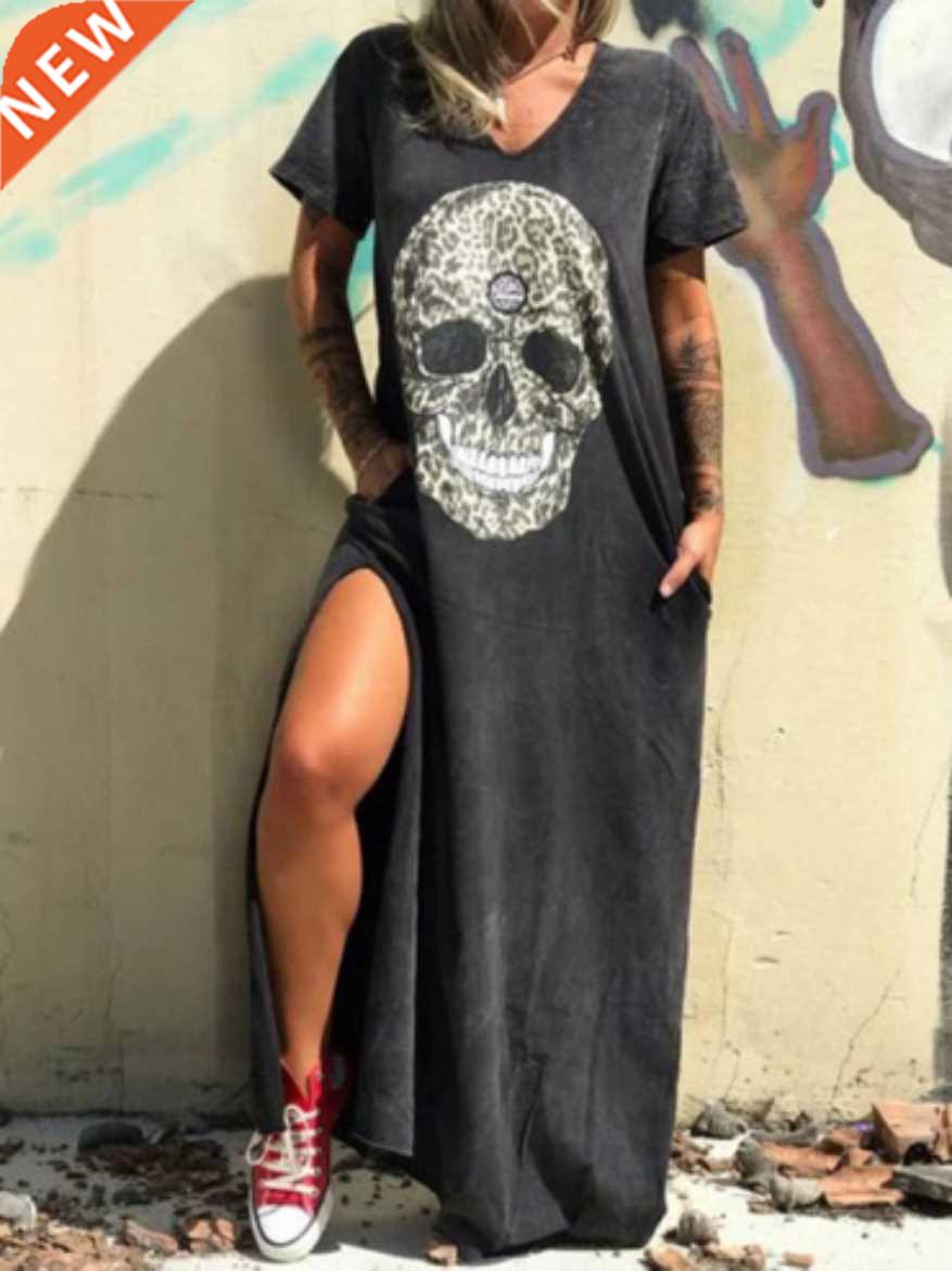 2020 Summer Dress Women Casual Punk Loose Short Sleeve Skull图片