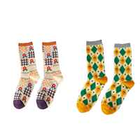 2 Pair Print Cute Long Winter Socks Women Faion New Flower thumbnail 7
