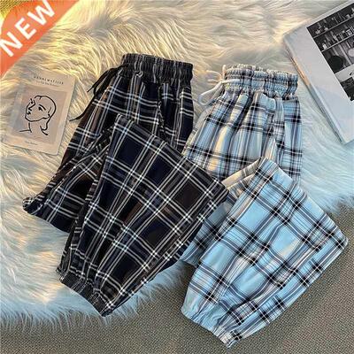 Pants Women New Bunch of feet Fashion Loose Black Plaid Summ