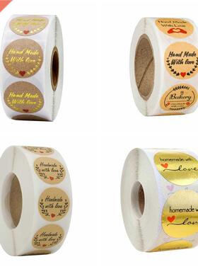 500pcspcs Brown Handmade with love Stickers 25mm Wedding