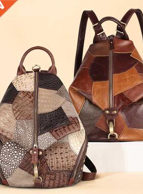 Women leather backpack Vintage Cow Genuine Leather Large Cap