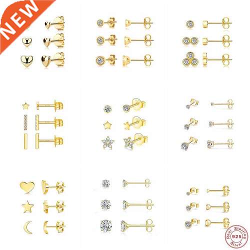 CANNER 3PCS/Set Piercing Aretes 925 Sterling Silver Moon Sta