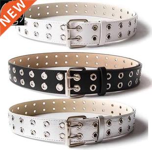 Fashion Womens Man Punk Double Grommet Holes Leather Belt
