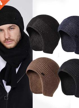 Winter Earmuff Cap Men's Outdoor Knitted Hat Warm Skullies B