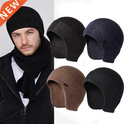 Winter Earmuff Cap Men's Outdoor Knitted Hat Warm Skullies B