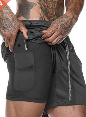 Summer Men's 2 in 1 Joggers Shorts Security Pockets