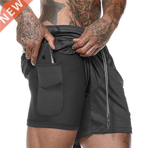 Summer Men's 2 in 1 Joggers Shorts Security Pockets