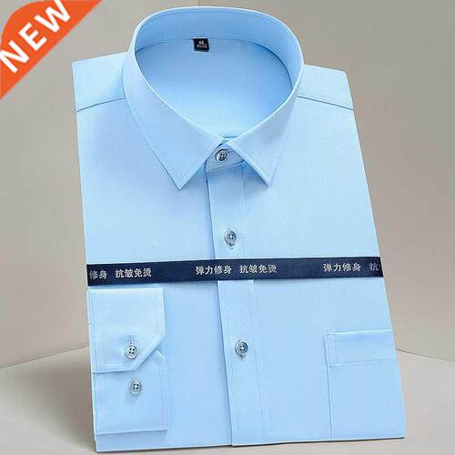 Men's Classic Non Iron Stretch Solid Easy Care Shirt with Po