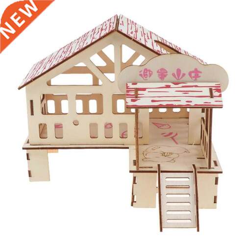 Hamster Hideout Wooden Hut Small Animals Double Layer Villa