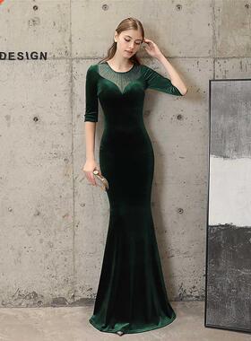 Party Dress晚礼服女高端大气优雅宴会年会气质黑色丝绒气场女王