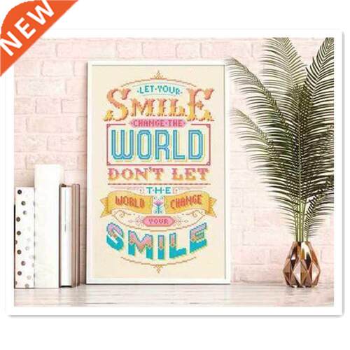 Let your smile change the world cross stitch kit word carto