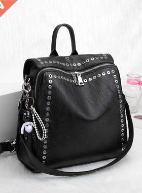 2020 New Women Genuine Leather Backpack Rivet Multifunctiona