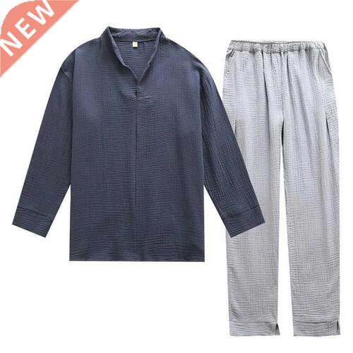 Autumn And Winter Men's Soft Solid Color Pajamas Set 100% Ga
