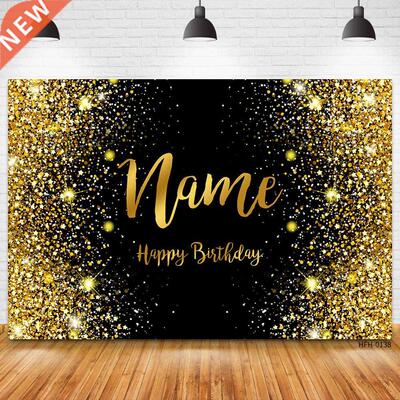Custom Name Gold Glitter Birthday Party Banner Backgrounds B