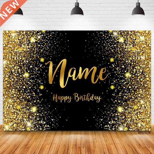 Custom Name Gold Glitter Birthday Party Banner Backgrounds B