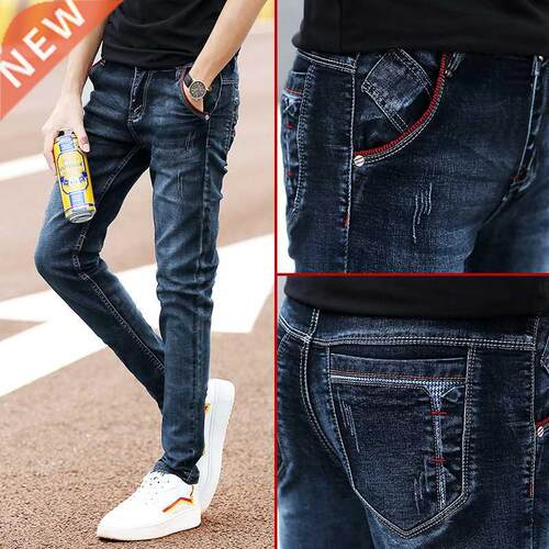 Fashion Men's Jeans Pants Sretch Dark Blue Skinny Jeans For