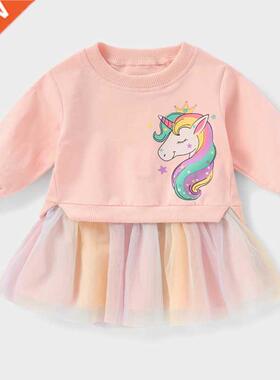 Girls Dress Spring Autumn Casual Cartoon Stripe Dresses Chil