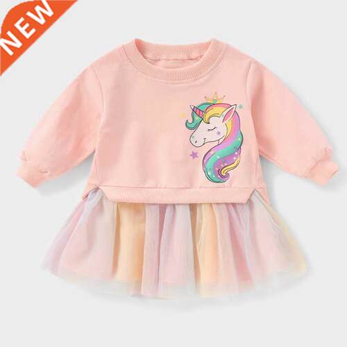 Girls Dress Spring Autumn Casual Cartoon Stripe Dresses Chil