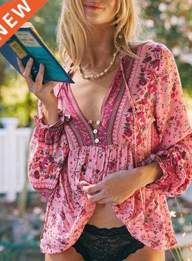 Super Chic pink floral blouse women 2020 cotton plus size bl