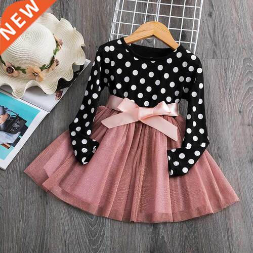 2022 Long Sleeve Dress For Girl Polka Dot Bow Kid Clothes 2