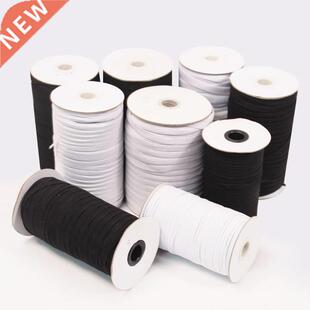 5M 3-50mm Flt Elstic Bnds Blck White Nylon Rubber Wist