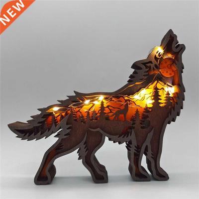 Home Decoration Wooden Hollowed Small Wolf Elk and Brown