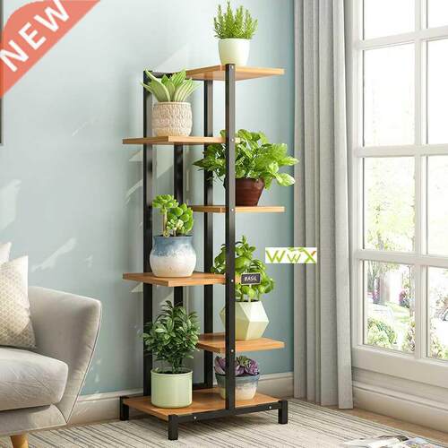 Wooden Iron Bookshelf Plant Rack Display Shelf Home Indoor