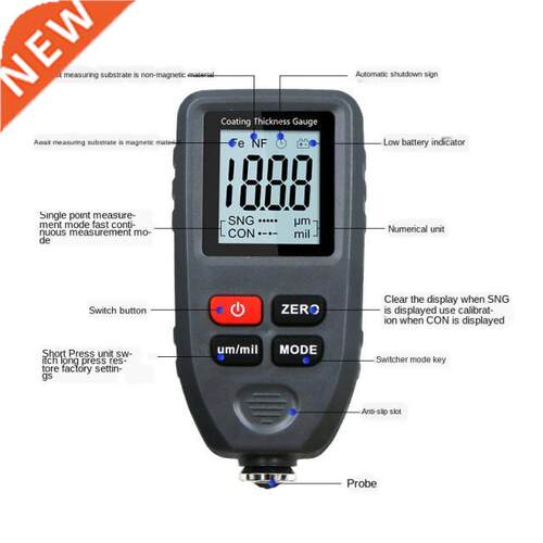 TC100 Coating Thickness Gauge 0.1micron/0-1300 Car Paint Fil