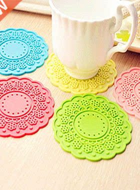 10Pcs Translucent Lace Flower placemats Silicone Table