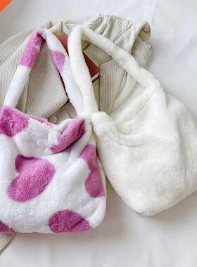 Fluffy Women's Grls Portable Plush Female Handbag Mn 2021