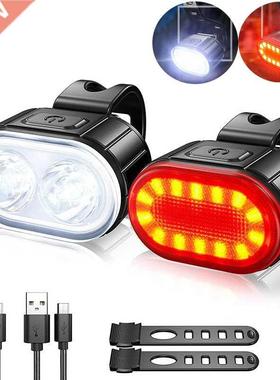 2PCS LED Bike Light Bicycle Front Rear lights USB Charge Hea