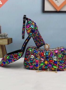 Women wedding shoes with matching bags Multicolored Crystal