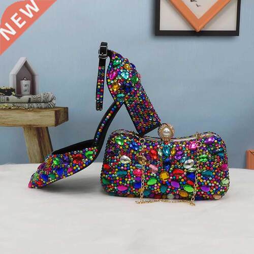 Women wedding shoes with matching bags Multicolored Crystal