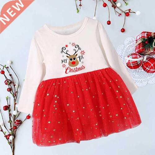 My First Christmas Toddler Infant Girl Christmas Dress Merry