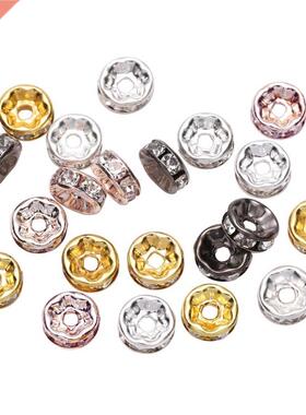 50pcs/lot 4 6 8 10mm Gold Color Rhinestone Rondelles Crystal