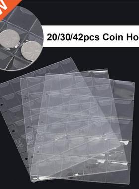 1 Page 20/30/42 Pockets Plastic Coin Holder Sheet For Storag