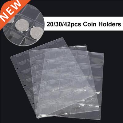 1 Page 20/30/42 Pockets Plastic Coin Holder Sheet For Storag